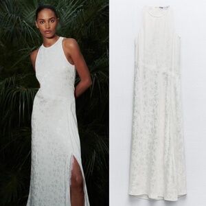 Zara Lace Jacquard White Bridal Floral Maxi Dress